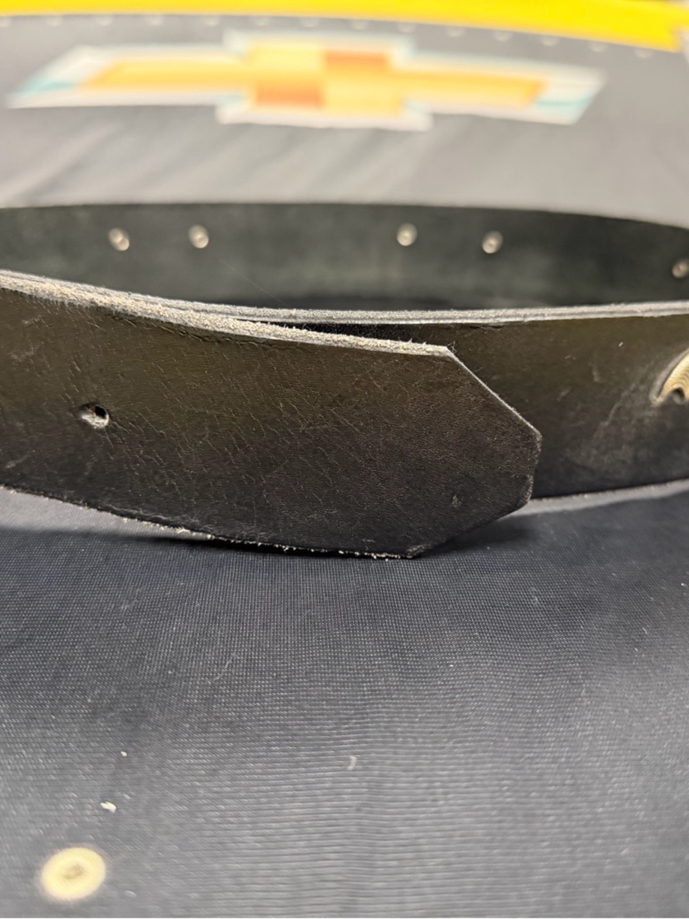 Vintage Black Silvertone Bat Concho  Belt Leather 40” long - Picture 5 of 11